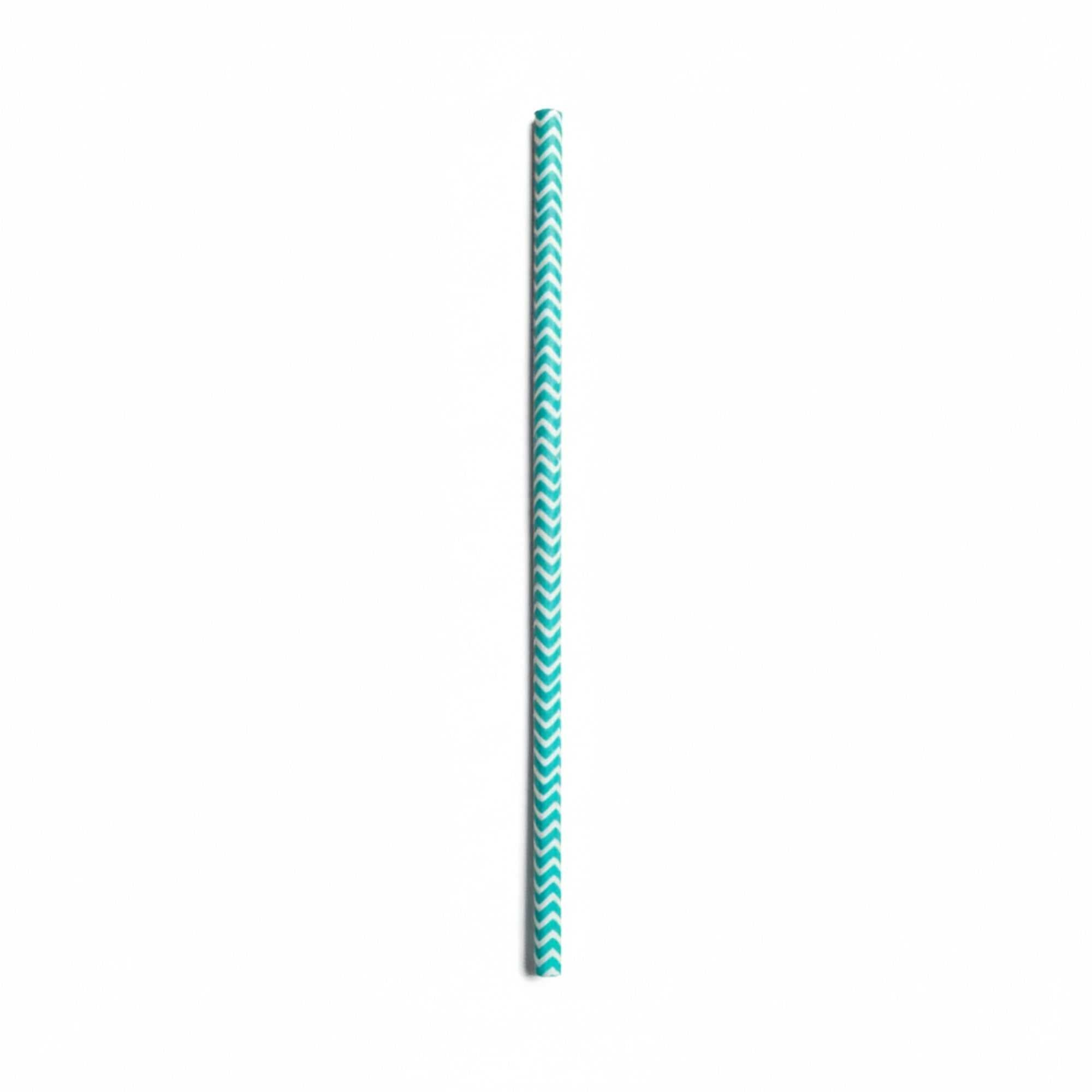 Bev Tek Turquoise Paper Straw - Zig Zags, Biodegradable, 6mm - 7 3/4" - 100 count box