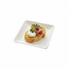 Pulp Tek Square White Sugarcane / Bagasse Mini Modern Plate - 2 1/2
