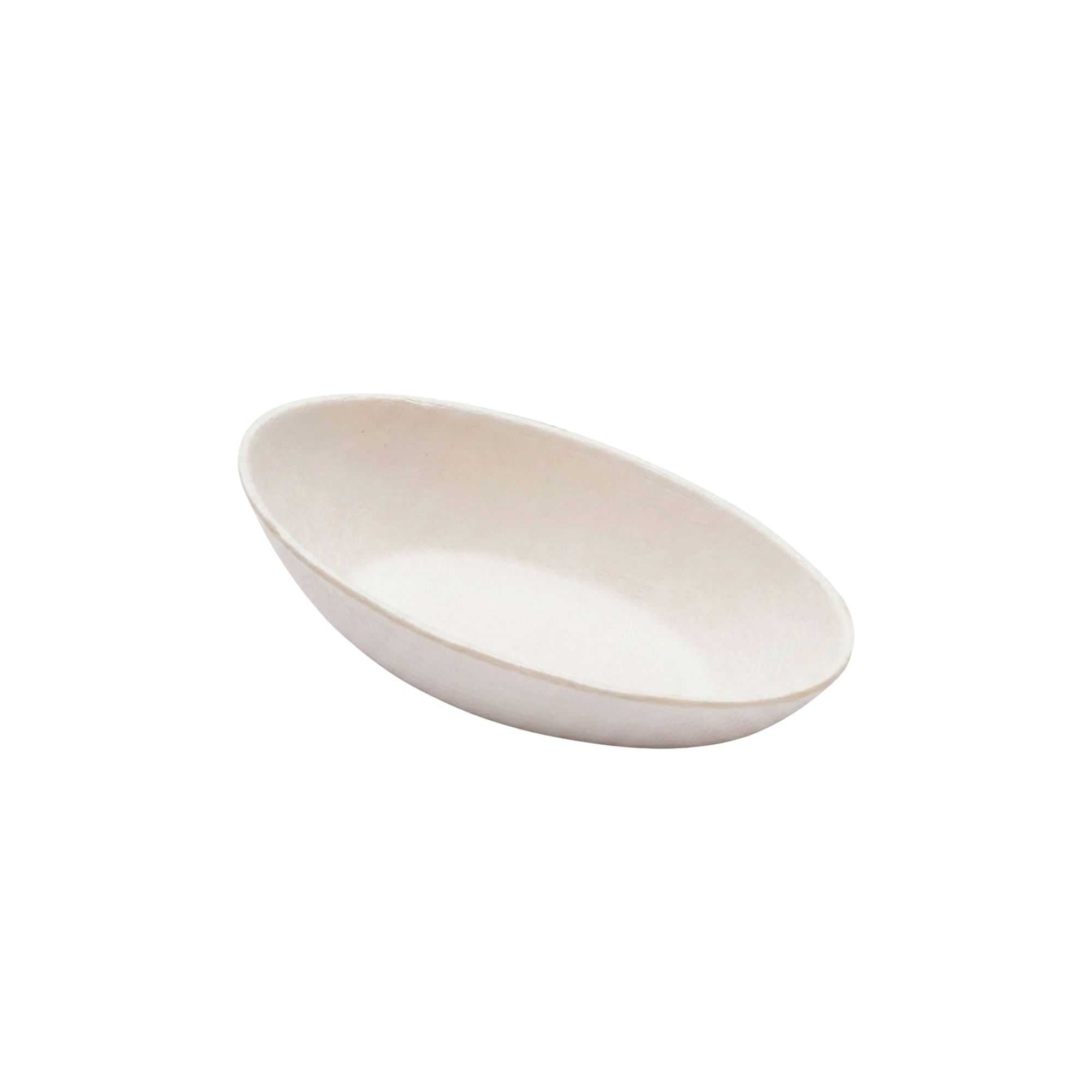 Pulp Tek Egg-Shaped White Sugarcane / Bagasse Tasting Dish - 3 1/4" x 2" x 1" - 100 count box
