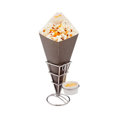 Cone Tek Black Paper Food Cone - with Dipping Pocket - 9 1/2