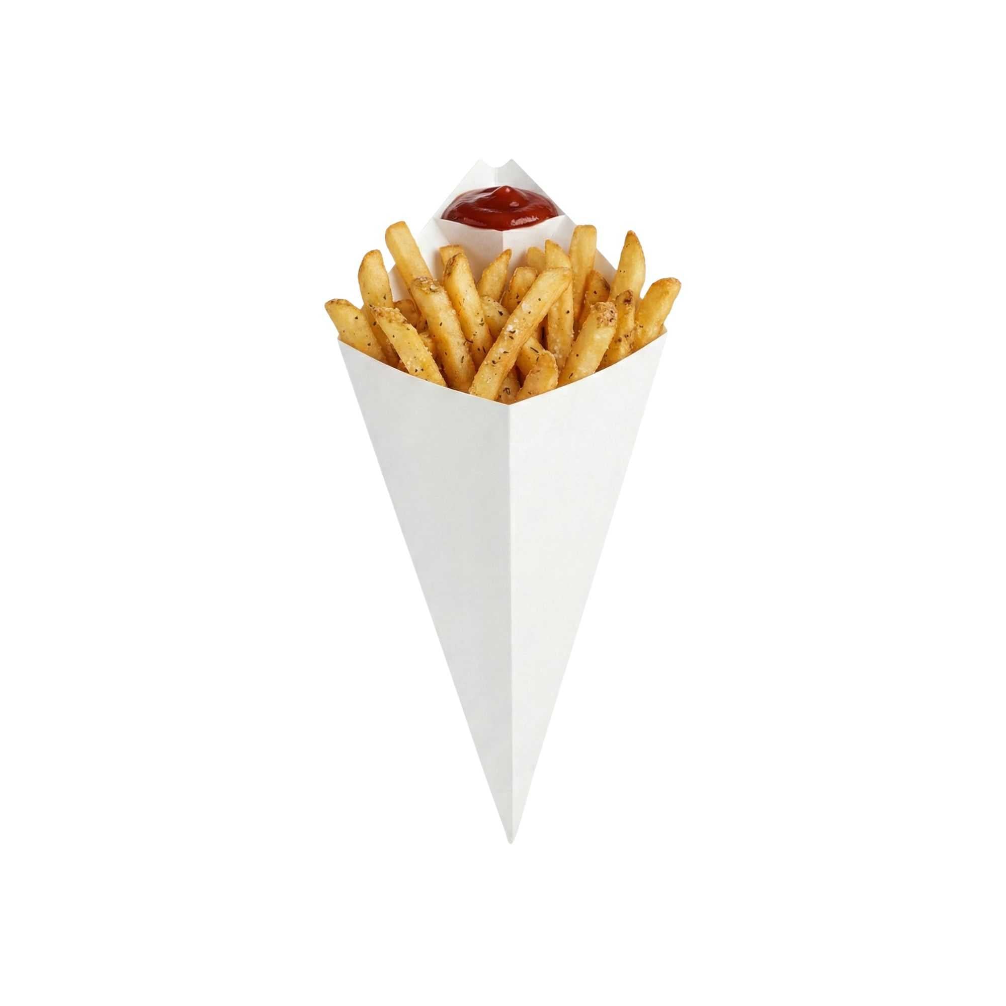 Cone Tek White Paper Food Cone - with Dipping Pocket - 9 1/2" x 5 1/2" - 50 count box