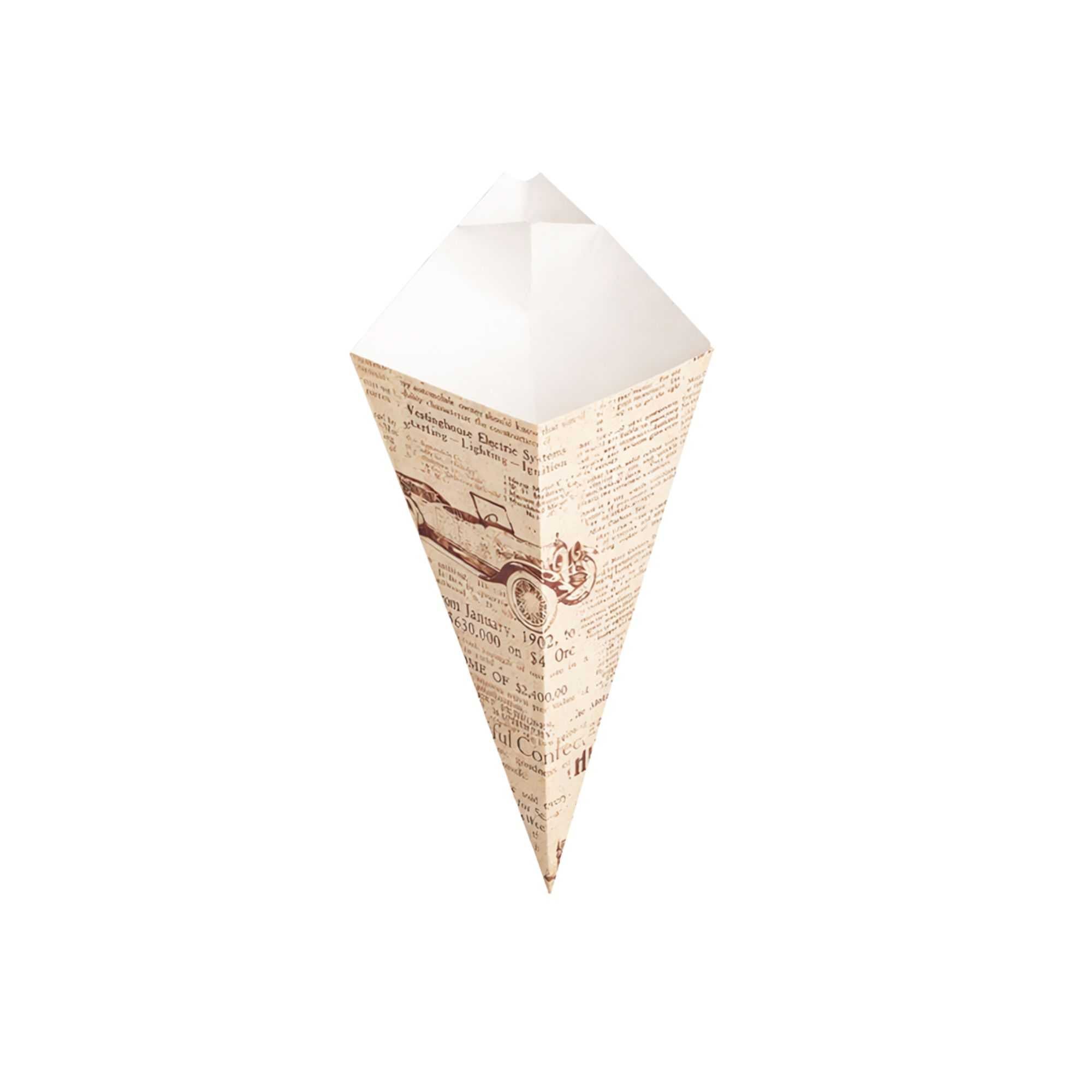 Cone Tek Newsprint Paper Food Cone - with Dipping Pocket - 9 1/2" x 5 1/2" - 100 count box
