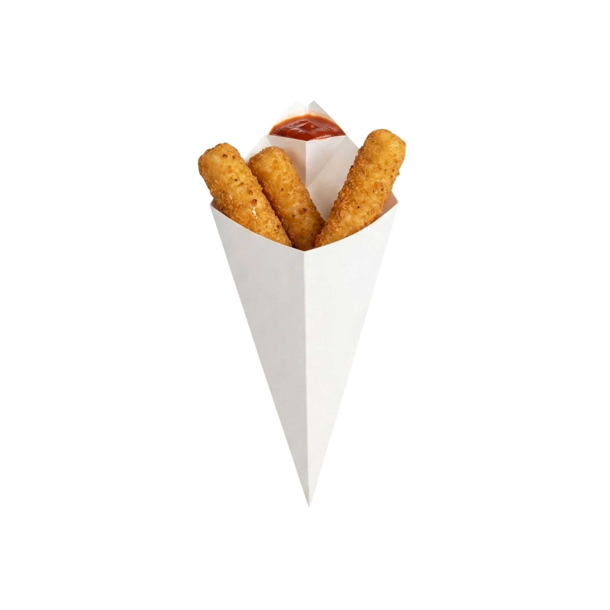 Cone Tek White Paper Food Cone - with Dipping Pocket - 11" x 6 1/2" - 800 count box