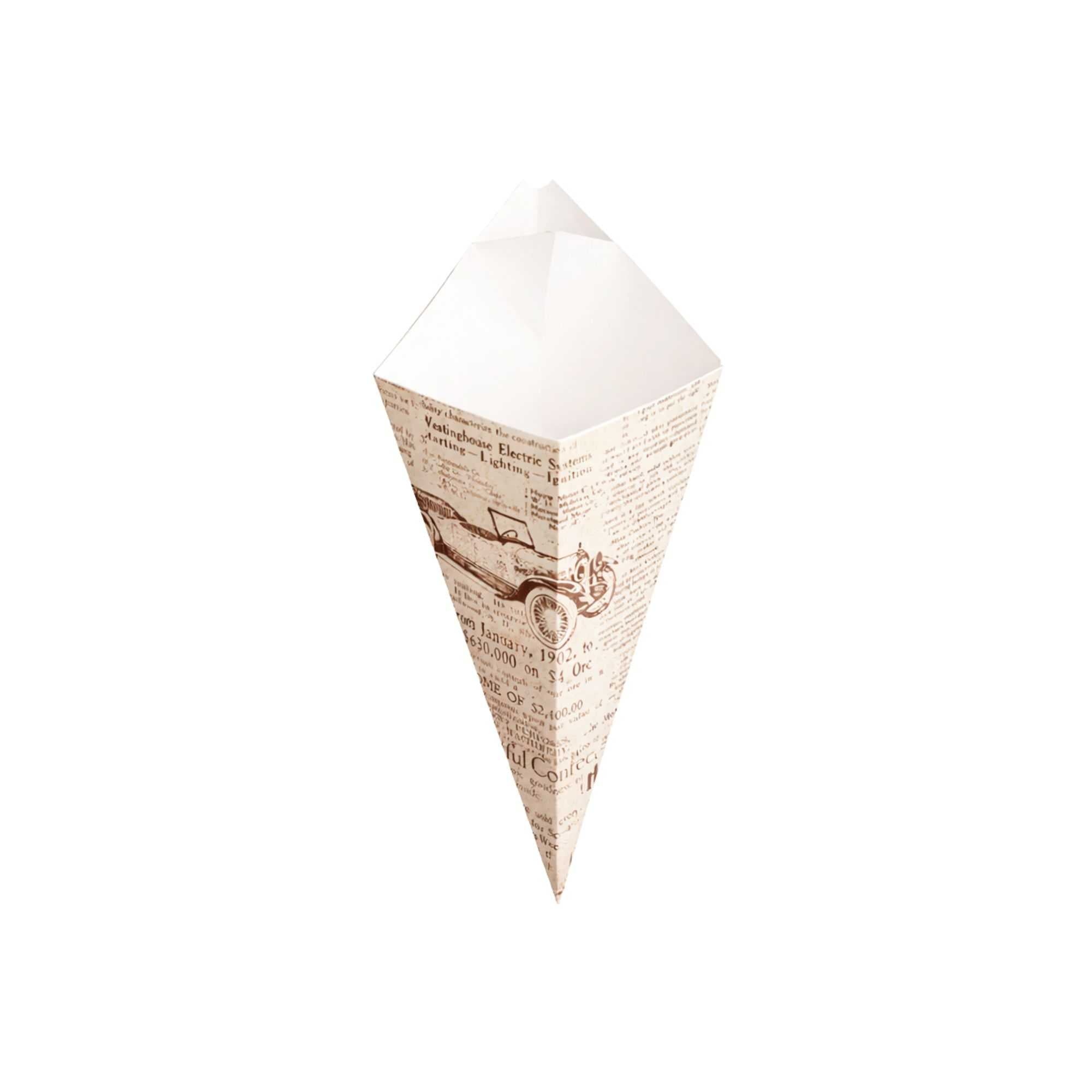 Cone Tek Newsprint Paper Food Cone - with Dipping Pocket - 11" x 6 1/2" - 50 count box