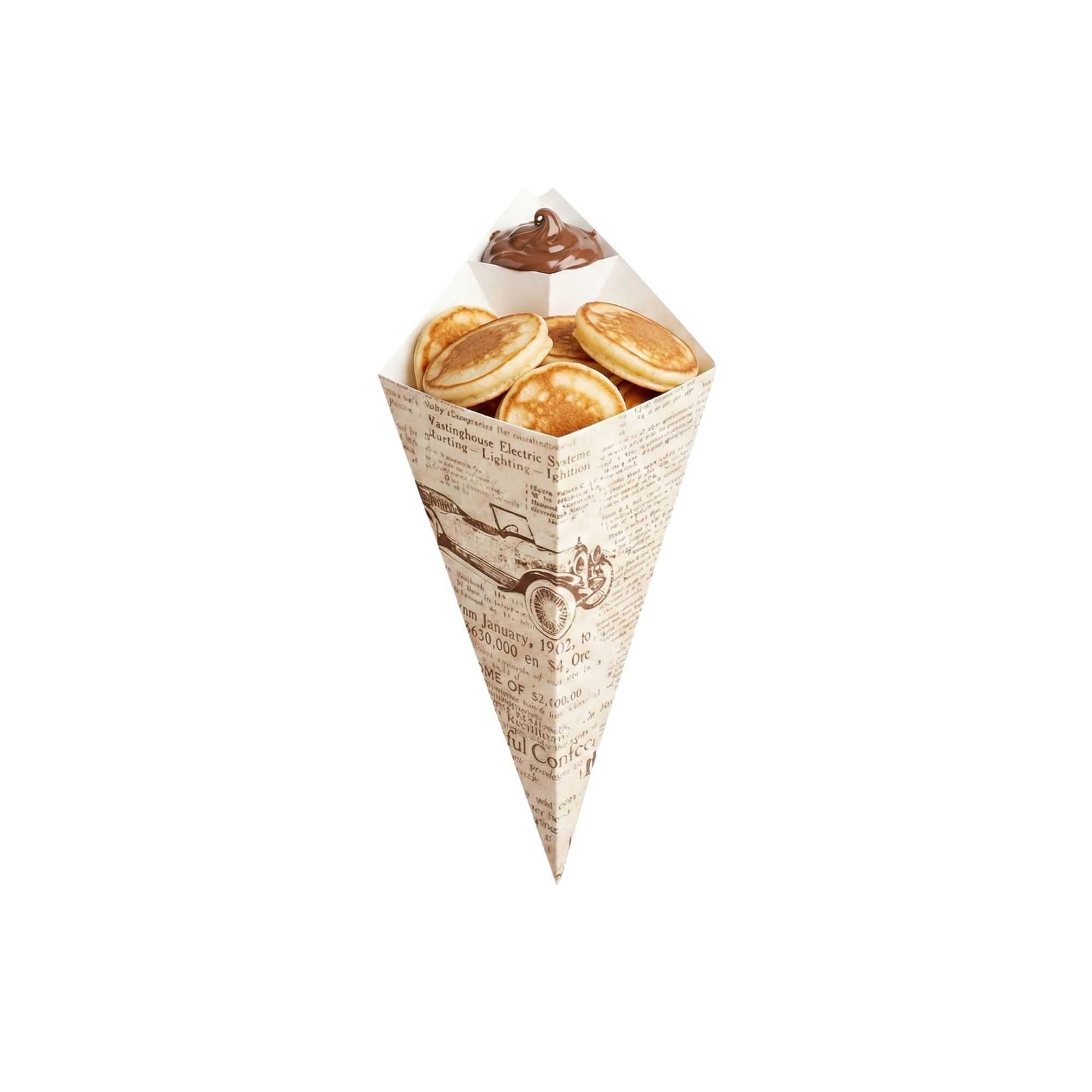Cone Tek Newsprint Paper Food Cone - with Dipping Pocket - 11" x 6 1/2" - 50 count box