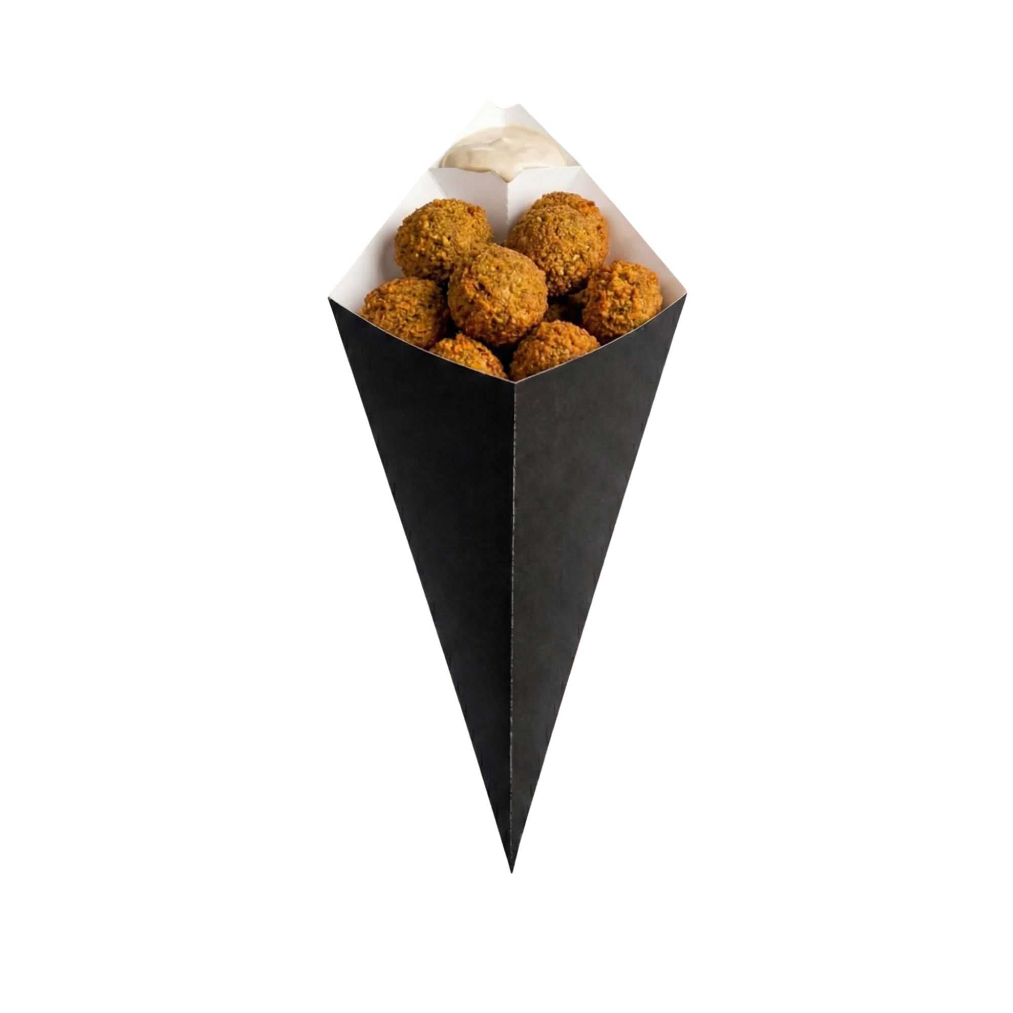 Cone Tek Black Paper Food Cone - with Dipping Pocket - 15" x 9" - 100 count box