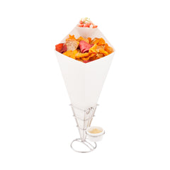 Cone Tek White Paper Food Cone - with Dipping Pocket - 15