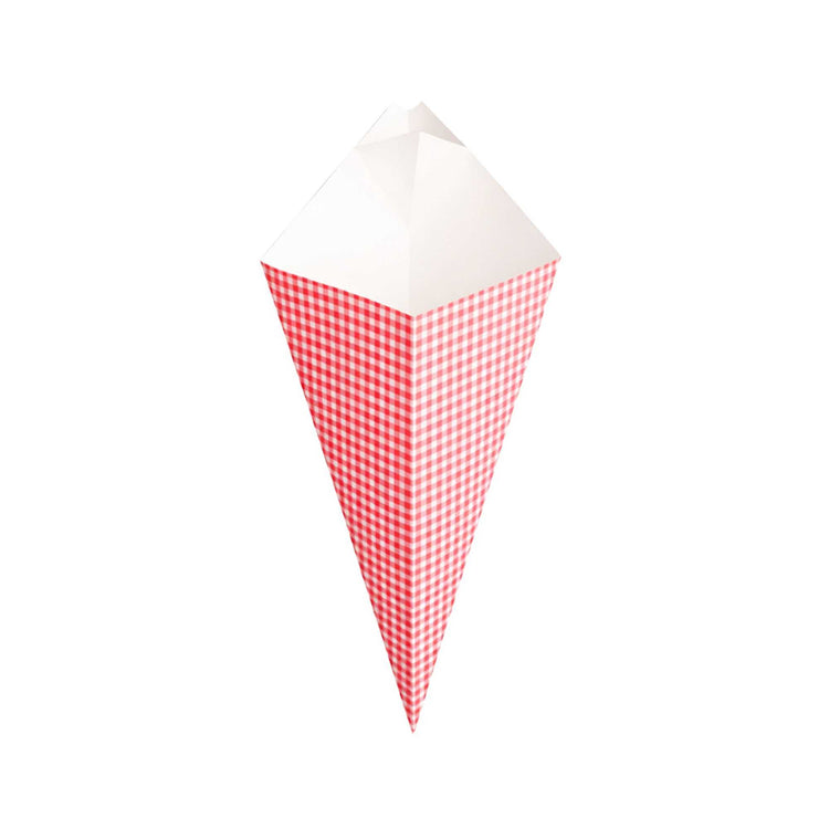Cone Take Out Box Cone Tek Picnic Print Paper Food Cone - with Dipping Pocket - 15