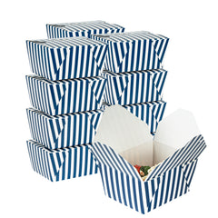 Bio Tek 30 oz Rectangle Blue and White Stripe Paper #1 Bio Box Take Out Container - 5