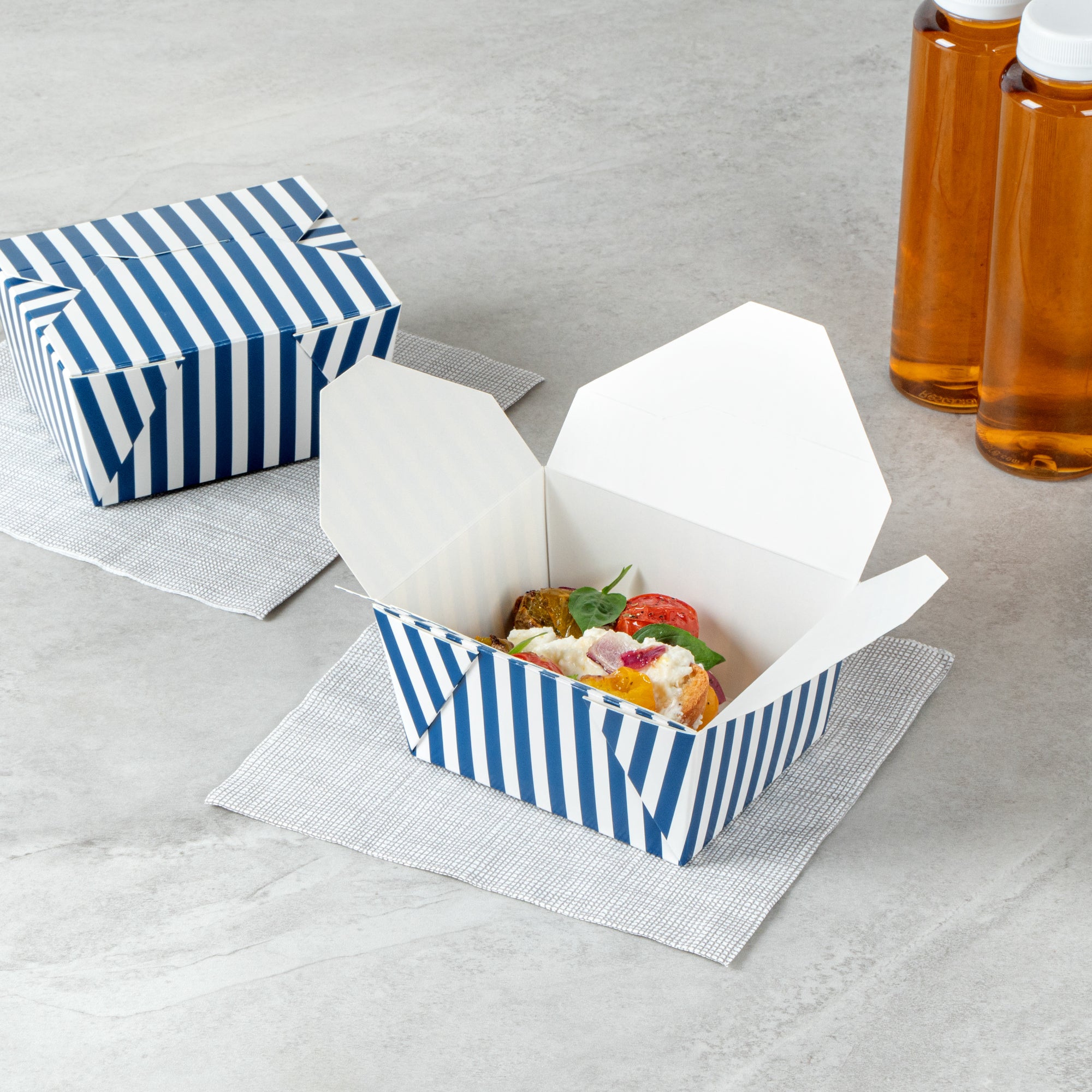 Bio Tek 30 oz Rectangle Blue and White Stripe Paper #1 Bio Box Take Out ...