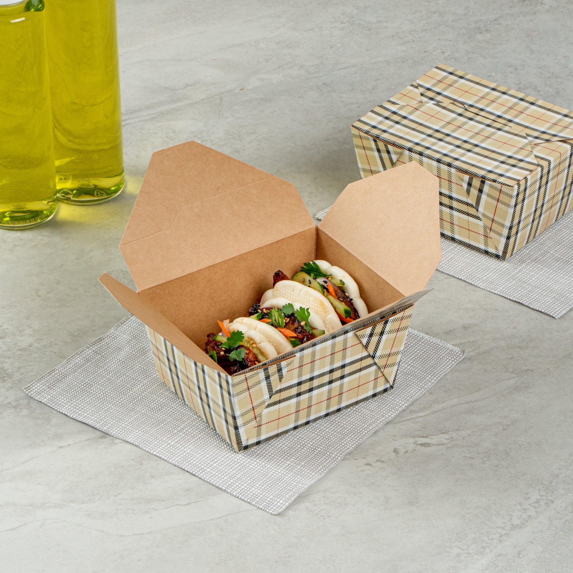 Bio Tek 30 oz Rectangle Plaid Paper #1 Bio Box Take Out Container - 5 ...