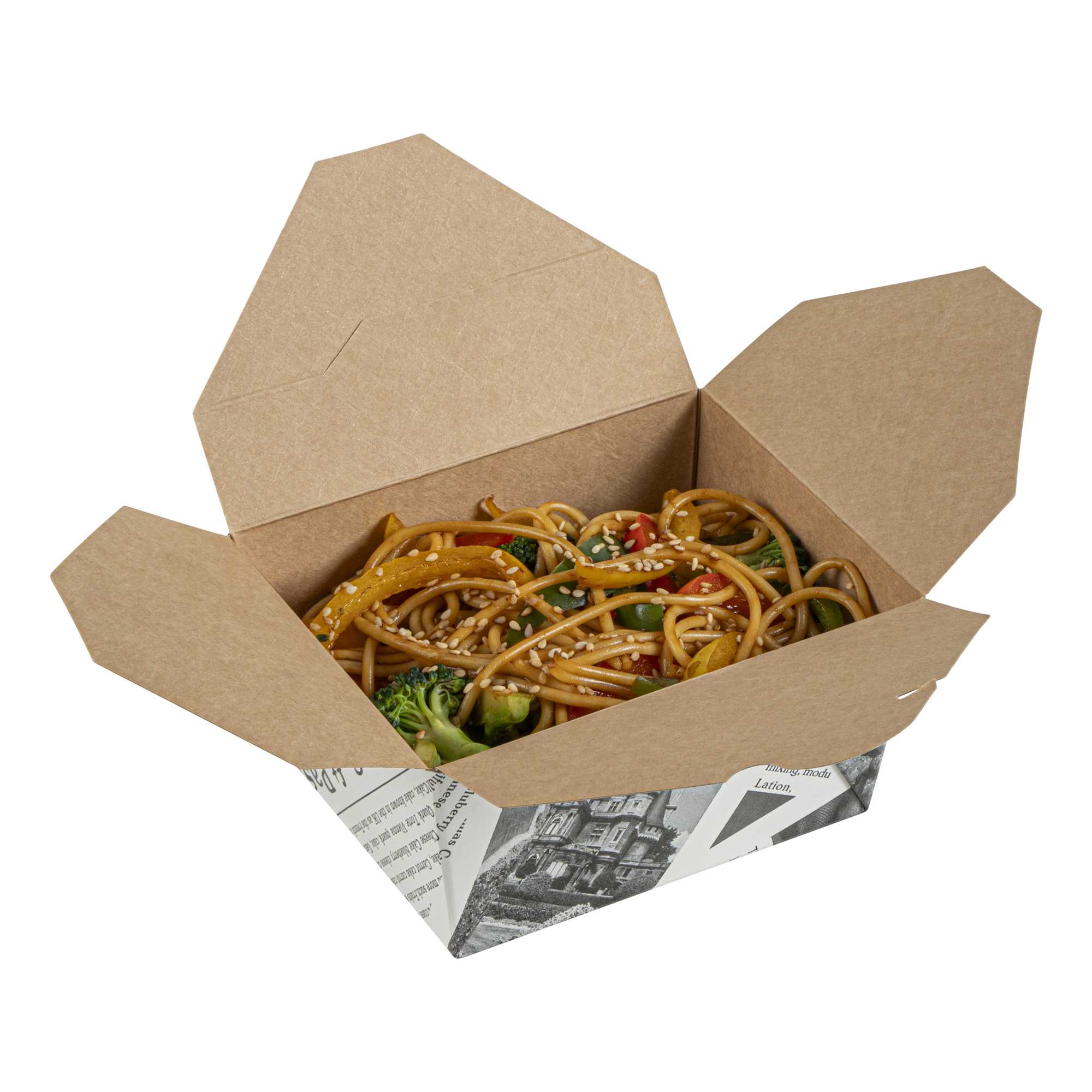 Bio Tek 30 oz Rectangle Newsprint Paper #1 Bio Box Take Out Container - 5" x 4" x 2 1/2" - 200 count box