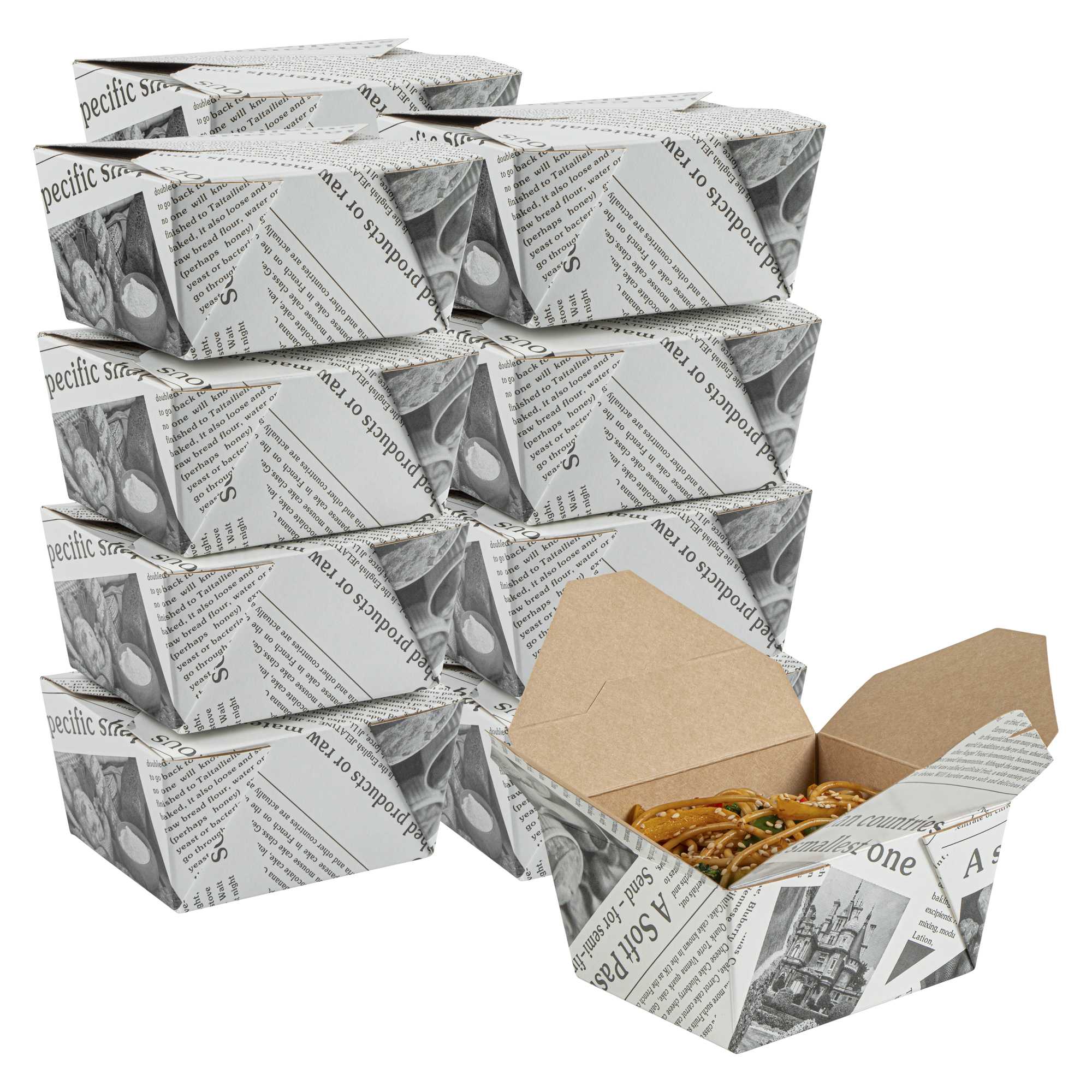 Bio Tek 30 oz Rectangle Newsprint Paper #1 Bio Box Take Out Container - 5" x 4" x 2 1/2" - 200 count box