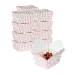 Bio Tek 30 oz Rectangle Pink and White Stripe Paper #1 Bio Box Take Out Container - 5