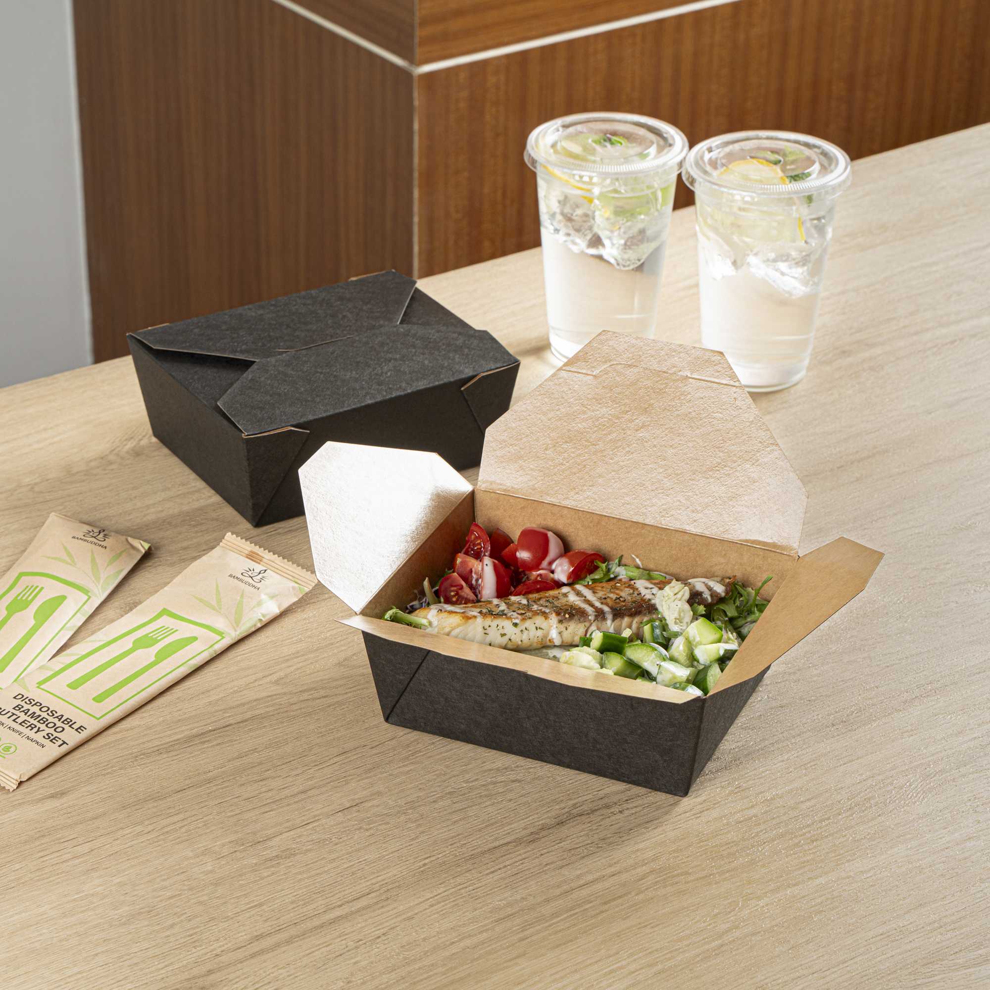 Bio Tek 45 oz Rectangle Black Paper #8 Bio Box Take Out Container - 6 3 ...