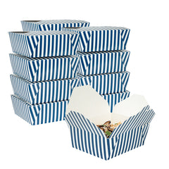 Bio Tek 45 oz Rectangle Blue and White Stripe Paper #8 Bio Box Take Out Container - 6 3/4