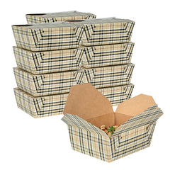Bio Tek 45 oz Rectangle Plaid Paper #8 Bio Box Take Out Container - 6 3/4