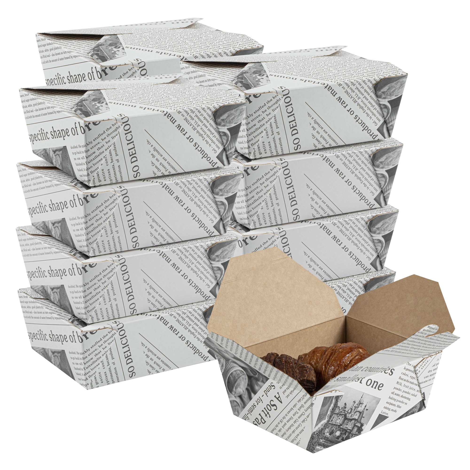 Bio Tek 45 oz Rectangle Newsprint Paper #8 Bio Box Take Out Container - 6 3/4" x 5 1/2" x 2 1/2" - 200 count box