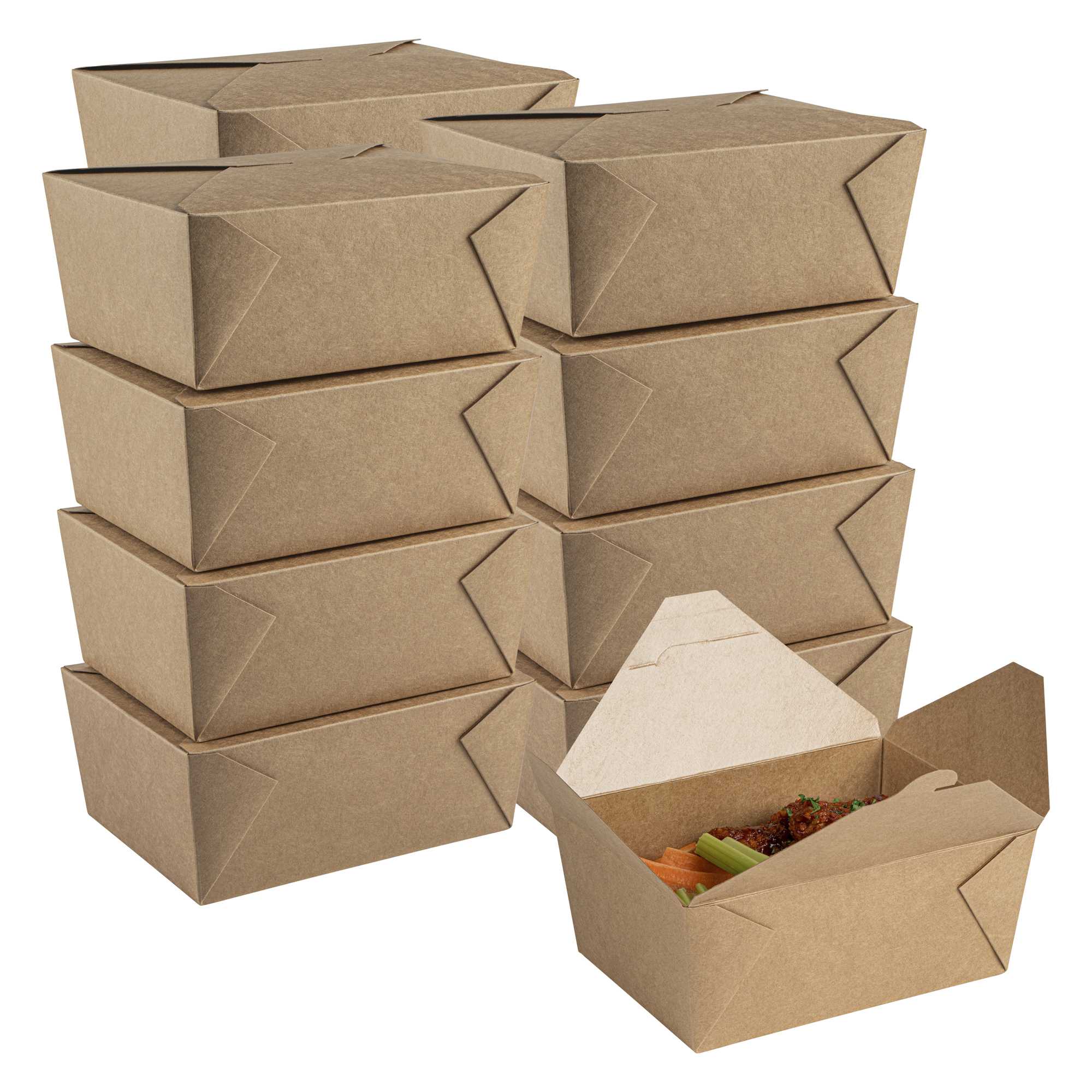 Bio Tek 98 oz Rectangle Kraft Paper #4 Bio Box Take Out Container - 8 1/2" x 6 1/4" x 3 1/2" - 50 count box