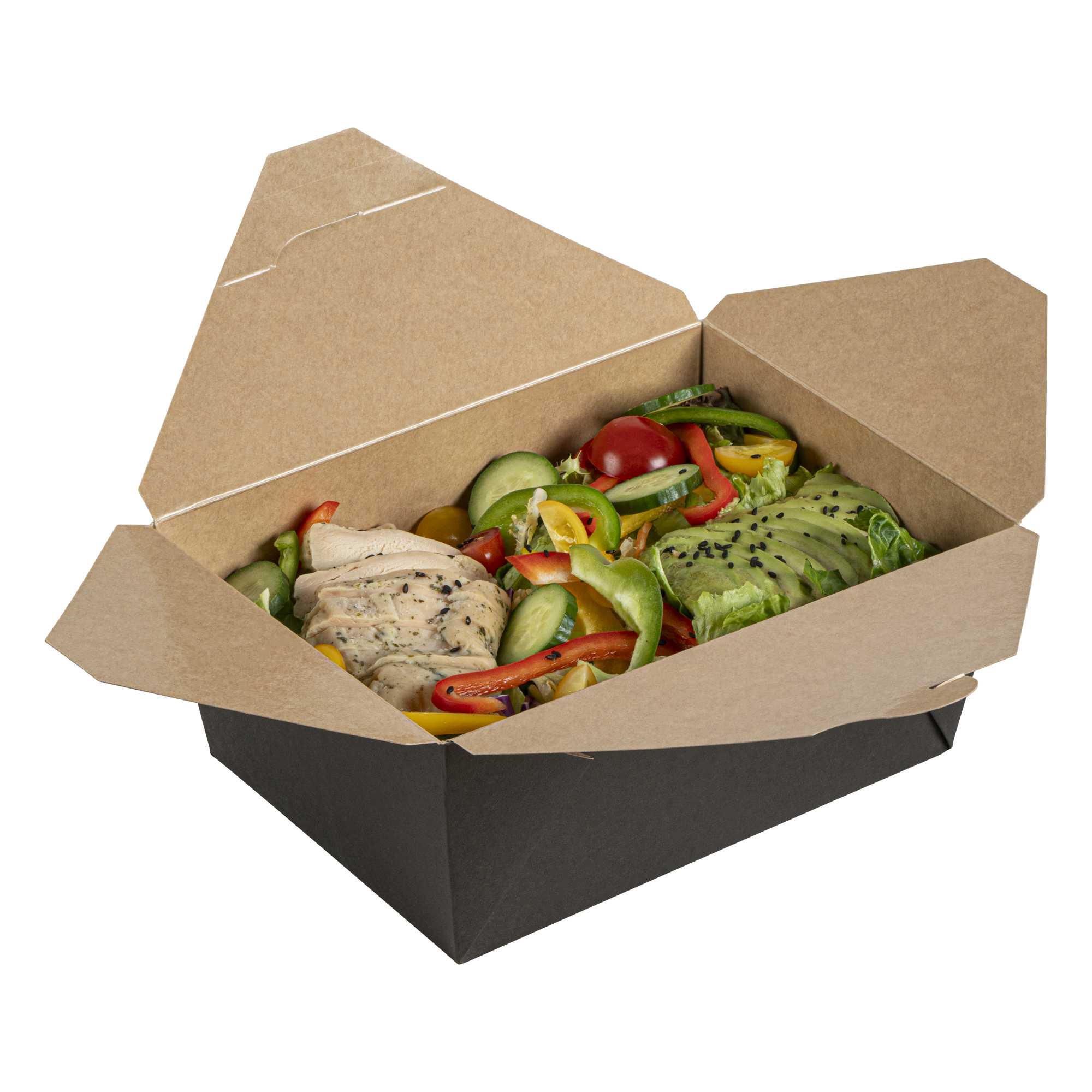 Bio Tek 98 oz Rectangle Black Paper #4 Bio Box Take Out Container - 8 1/2" x 6 1/4" x 3 1/2" - 200 count box