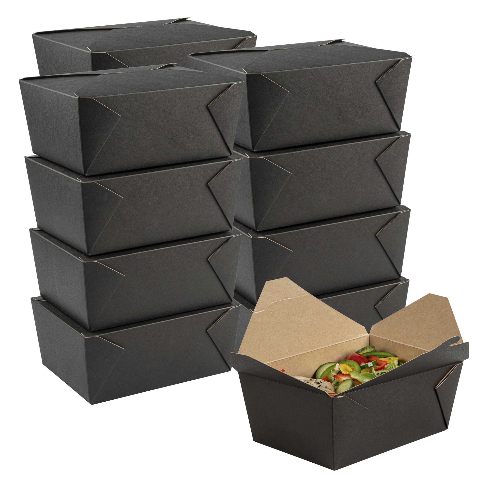 Bio Tek 98 oz Rectangle Black Paper #4 Bio Box Take Out Container - 8 1/2" x 6 1/4" x 3 1/2" - 50 count box