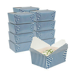 Bio Tek 98 oz Blue and White Stripe Paper #4 Bio Box Take Out Container - 8 1/2