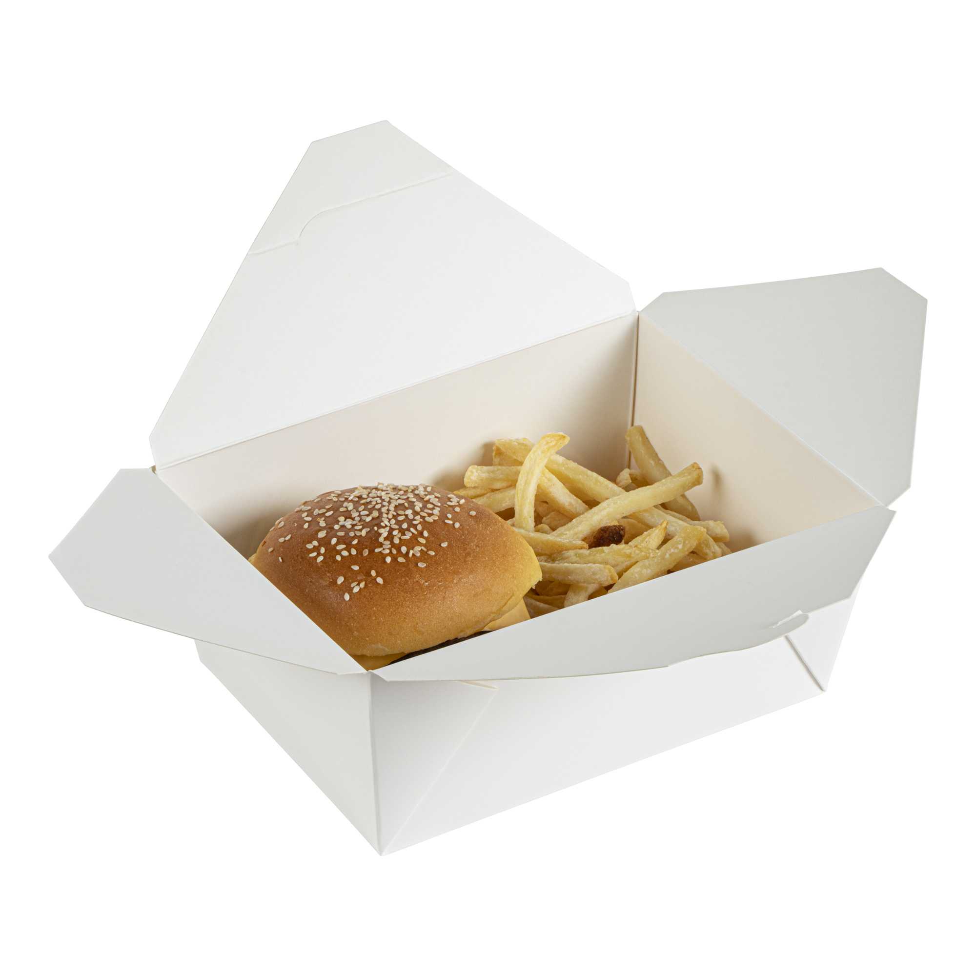 Bio Tek 98 oz Rectangle White Paper #4 Bio Box Take Out Container - 8 1/2" x 6 1/4" x 3 1/2" - 200 count box