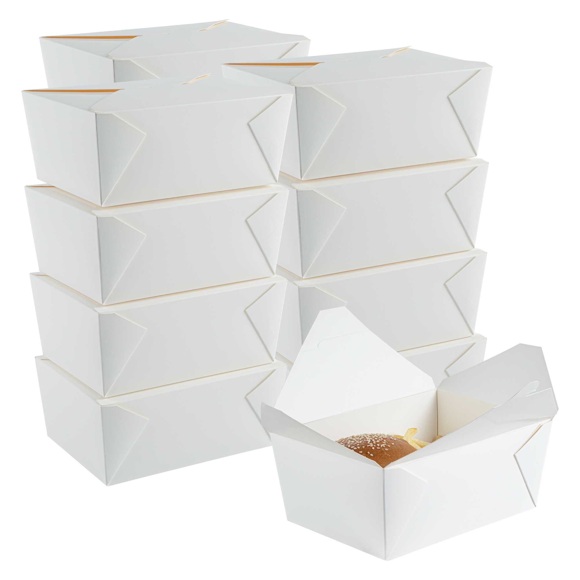 Bio Tek 98 oz Rectangle White Paper #4 Bio Box Take Out Container - 8 1/2" x 6 1/4" x 3 1/2" - 200 count box