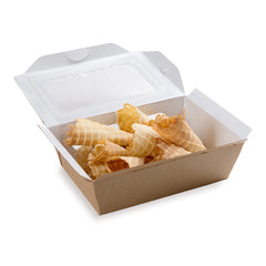 Cafe Vision 35 oz Rectangle Kraft Paper Medium Bio Lunch Box - Two Windows - 8