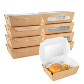 Cafe Vision 57 oz Rectangle Kraft Paper Extra Large Bio Take Out Container - Two Windows - 8" x 5 1/2" x 2 1/2" - 200 count box