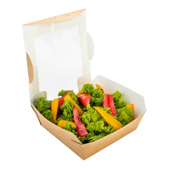Cafe Vision 26 oz Rectangle Kraft Paper Medium Bio Salad Box - 5 3/4