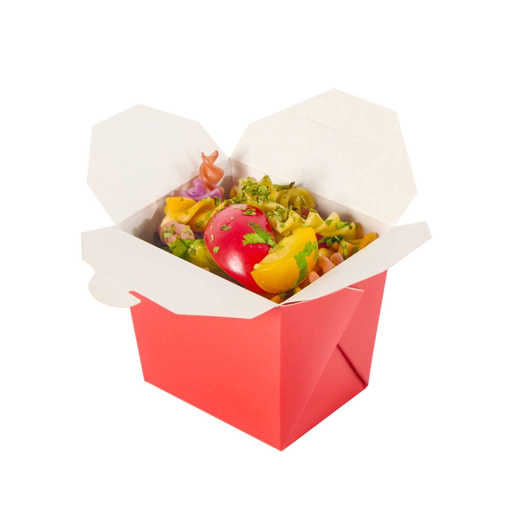 Bio Tek 8 oz Square Red Paper Noodle Take Out Container - 2 3/4" x 2 1/4" x 2 1/2" - 25 count box