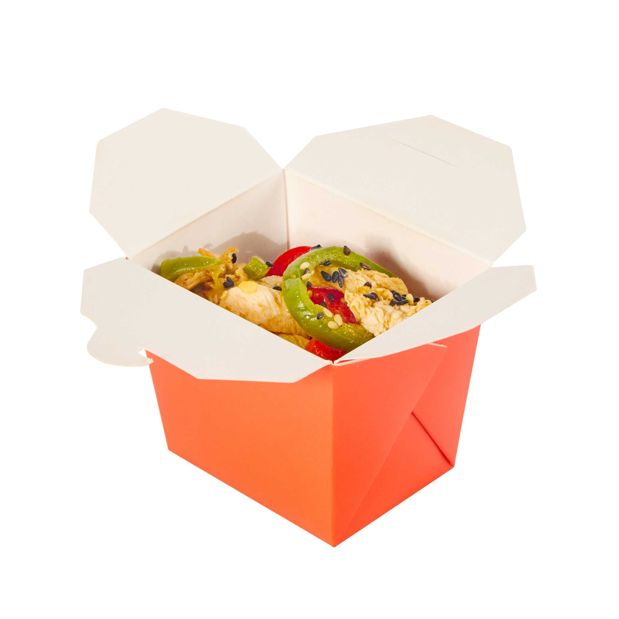 Bio Tek 8 oz Square Tangerine Orange Paper Noodle Take Out Container - 2 3/4" x 2 1/4" x 2 1/2" - 25 count box