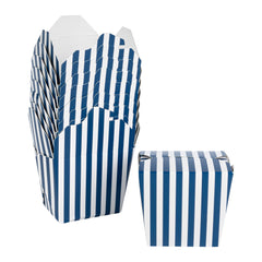 Bio Tek 16 oz Square Blue and White Stripe Paper Noodle Take Out Container - 3 1/2