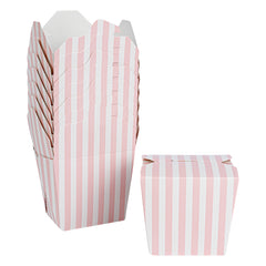 Bio Tek 16 oz Square Pink and White Stripe Paper Noodle Take Out Container - 3 1/2