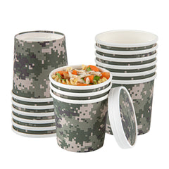 Bio Tek 12 oz Round Camouflage Paper Soup Container - 3 1/2