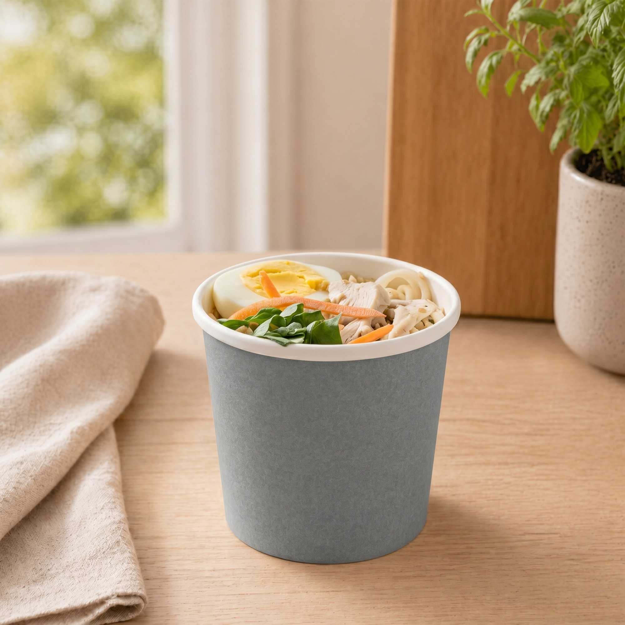 Bio Tek 12 oz Round Gray Paper Soup Container - 3 1/2" x 3 1/2" x 3 1/2" - 25 count box