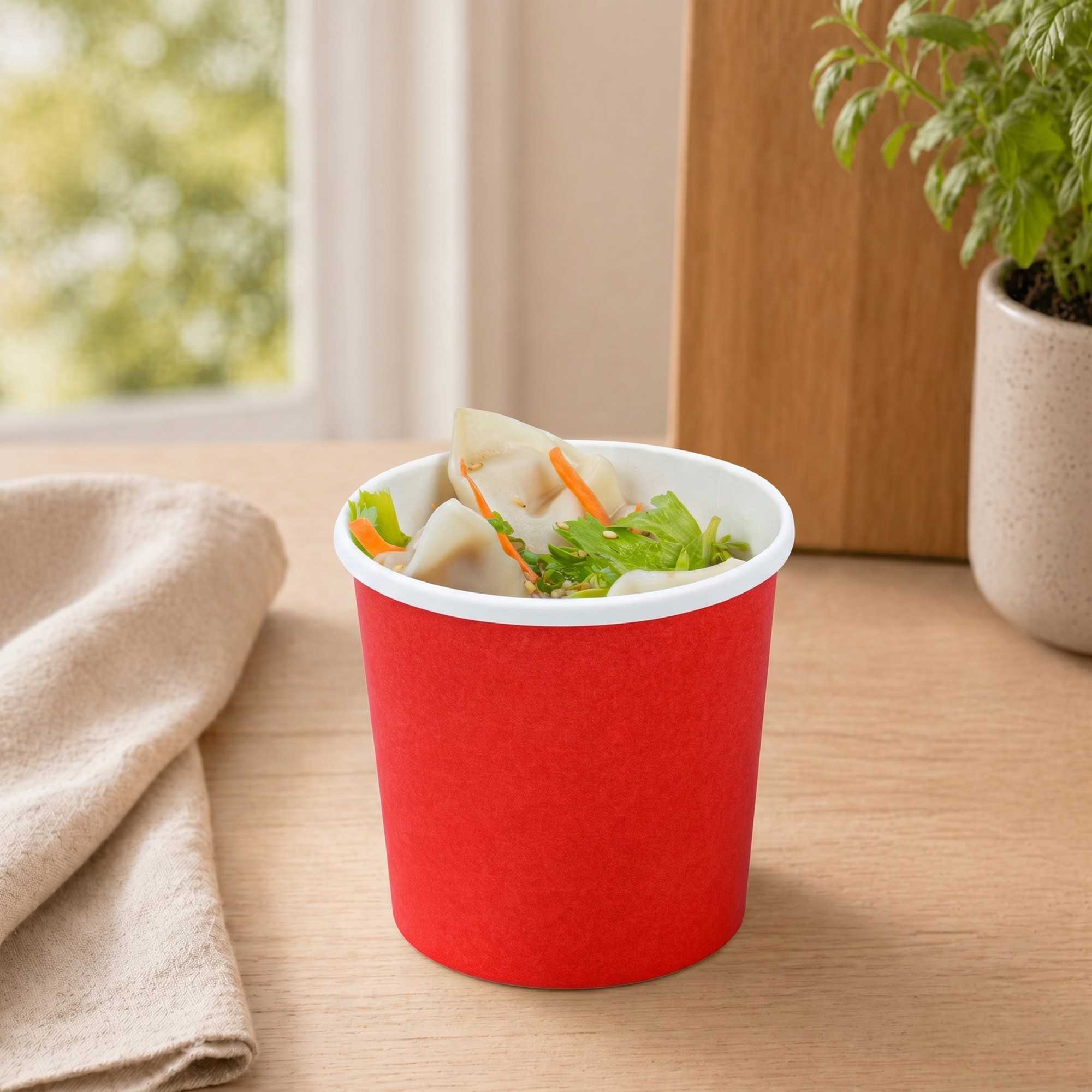 Bio Tek 12 oz Round Red Paper Soup Container - 3 1/2" x 3 1/2" x 3 1/2" - 200 count box