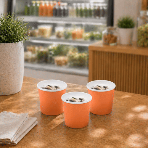Bio Tek 12 oz Round Tangerine Orange Paper Soup Container - 3 1/2" x 3 1/2" x 3 1/2" - 25 count box