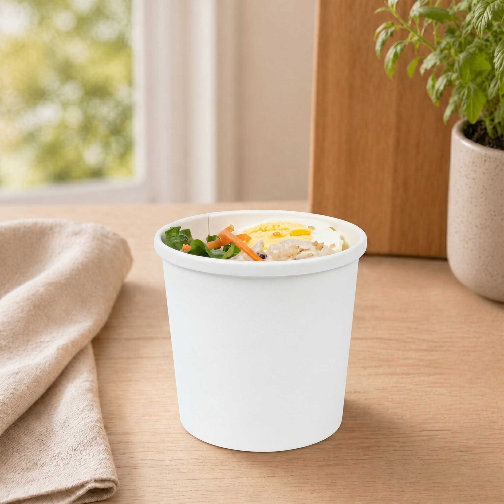 Bio Tek 12 oz Round White Paper Soup Container - 3 1/2" x 3 1/2" x 3 1/2" - 200 count box