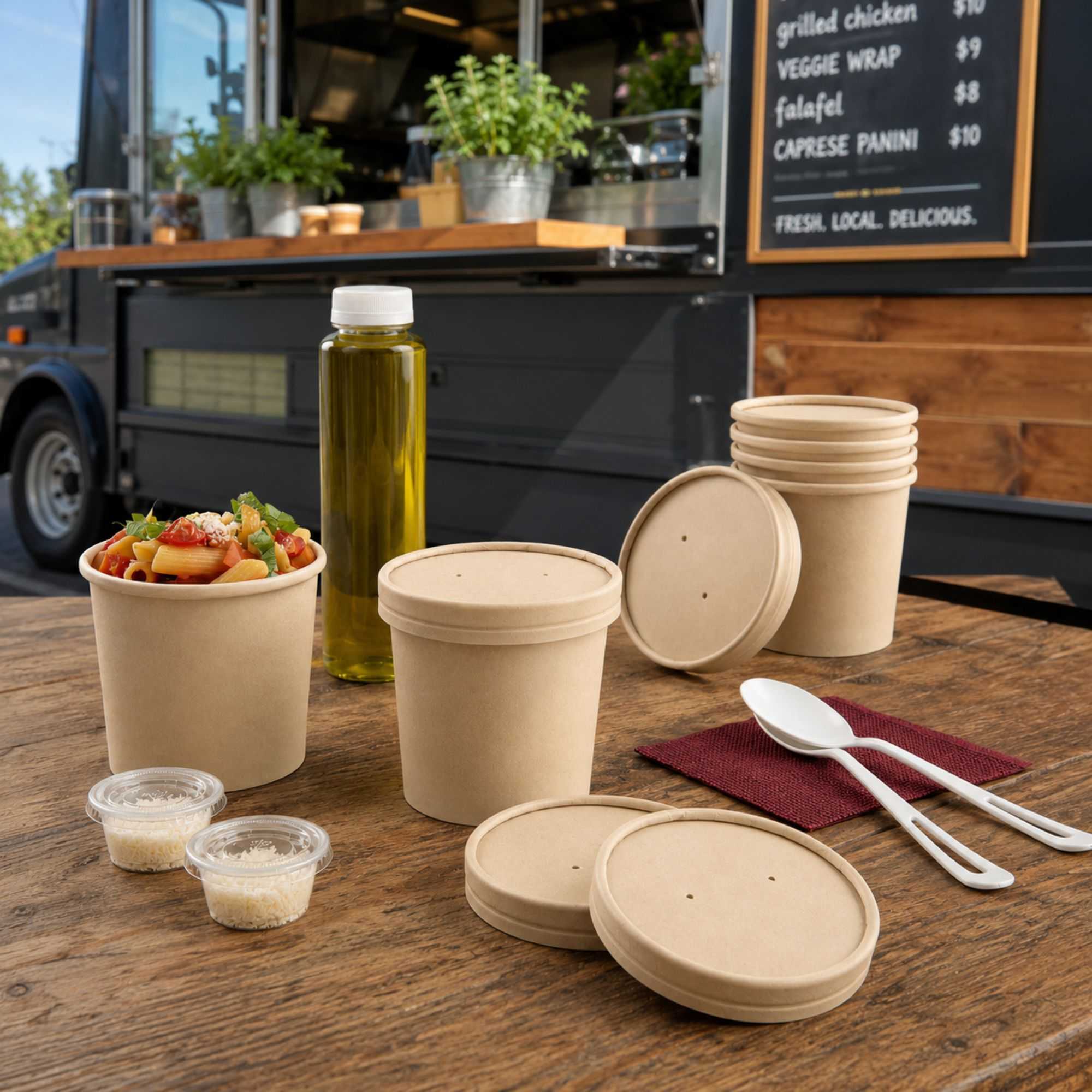 Bio Tek Round Bamboo Paper Soup Container Lid - Fits 8 and 12 oz - 200 count box