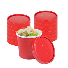 Bio Tek Round Red Paper Soup Container Lid - Fits 12 oz - 25 count box