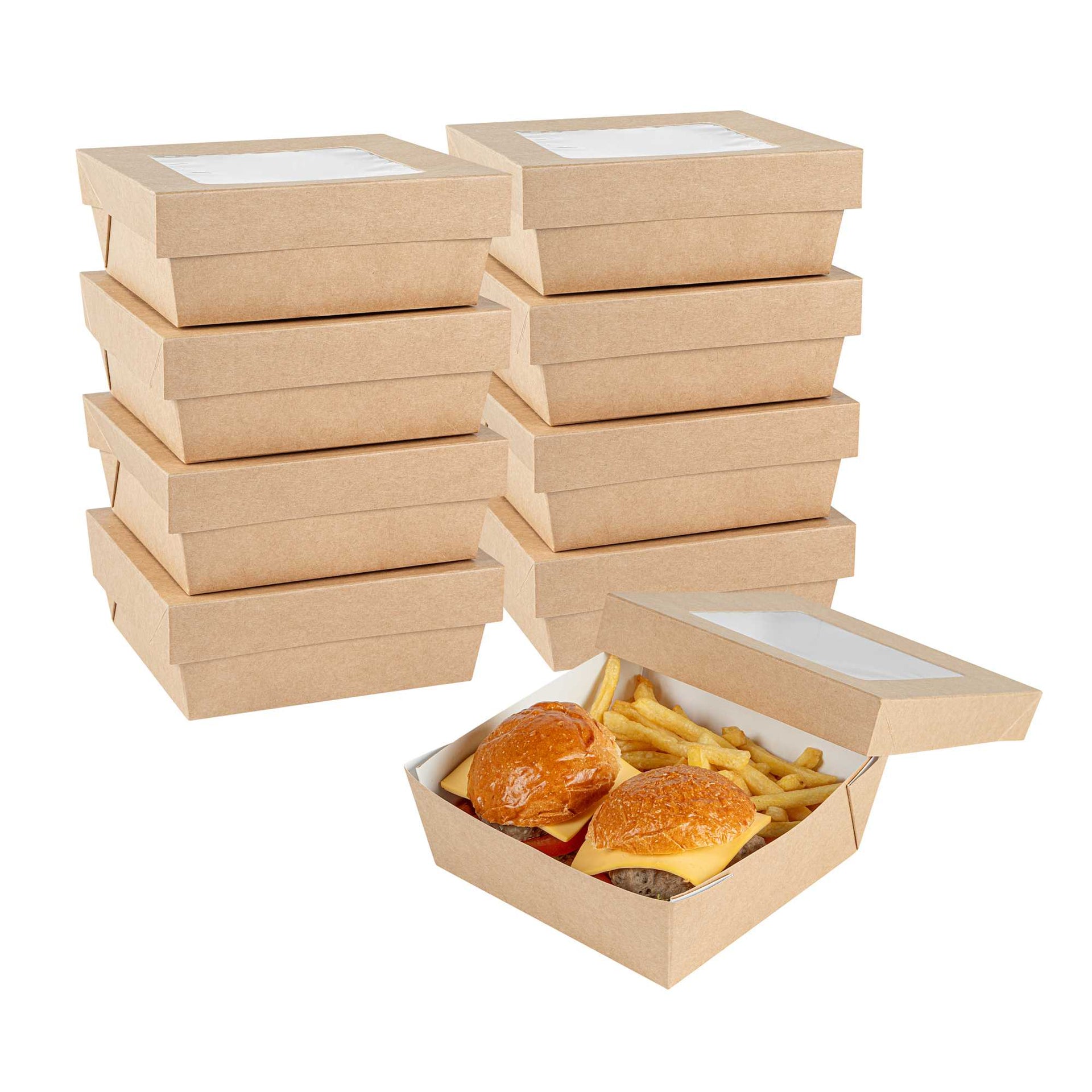 Cafe Vision 27 oz Square Kraft Paper Medium Take Out Container - 5 1/4" x 5 1/4" x 2" - 200 count box