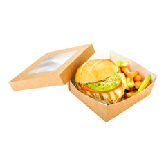 Cafe Vision 27 oz Square Kraft Paper Medium Take Out Container - 5 1/4