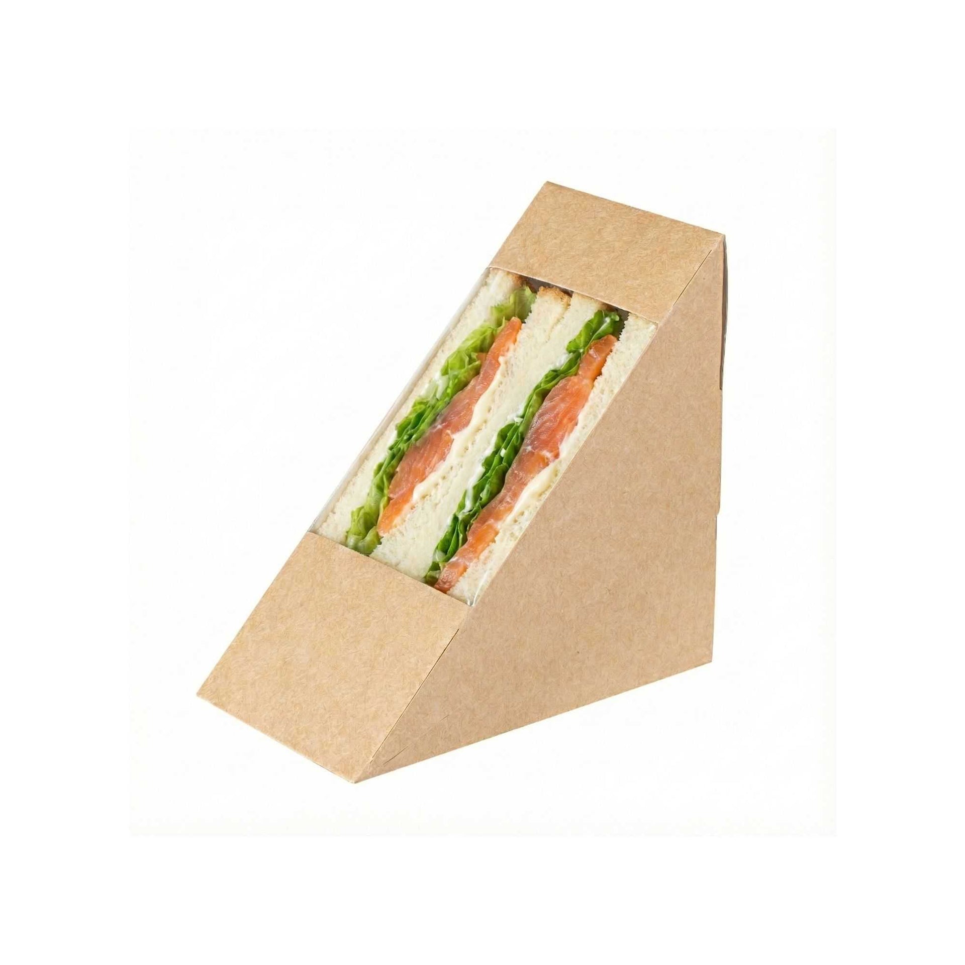 Cafe Vision Triangle Kraft Paper Medium Sandwich Box - 4 3/4" x 4 3/4" x 2 3/4" - 200 count box