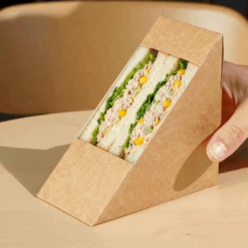 Cafe Vision Triangle Kraft Paper Medium Sandwich Box - 4 3/4 inch x 4 3/4 inch x 2 3/4 inch