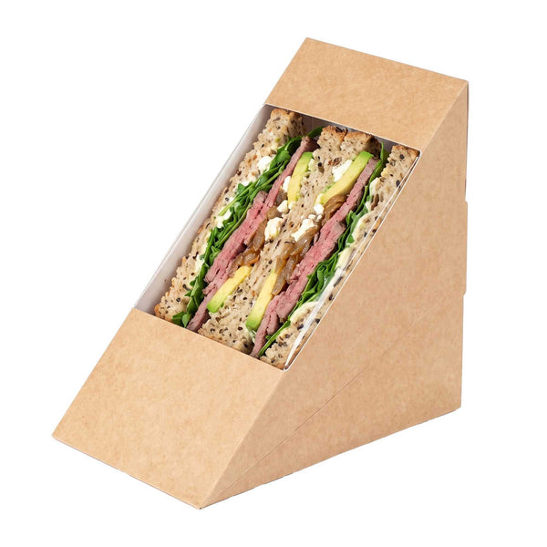 Cafe Vision Triangle Kraft Paper Large Sandwich Box - 4 3/4