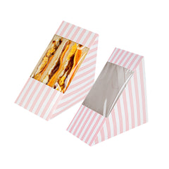 Cafe Vision Triangle Pink and White Stripe Paper Large Sandwich Box - 4 3/4