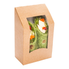 Cafe Vision Rectangle Kraft Paper Sandwich / Wrap Take Out Container - Angle Cut - 6