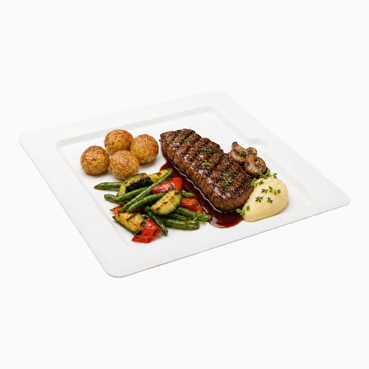 Pulp Tek Square White Sugarcane / Bagasse Large Moderna Plate - 9 3/4" x 9 3/4" - 100 count box